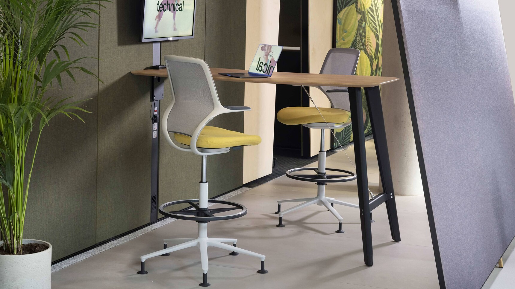 Orangebox AllowMe Midback Counter Height Office Chairs At Poseur Height Table Family Image