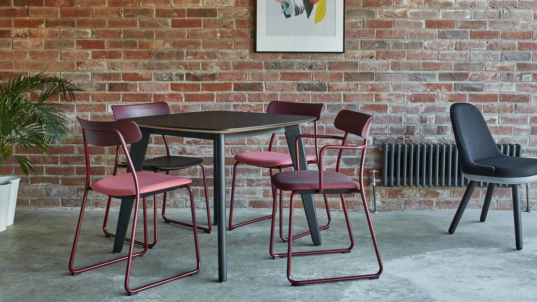 Orangebox Acorn Static Cafe Chair With Upholstered And Upholstered With Arms Chairs In Cafe Setting