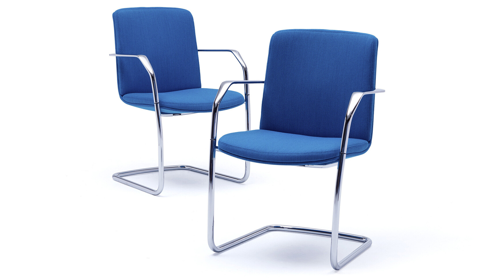 Orangebox Calder Midback Cantilever Chairs Blue Upholstery With Chrome Frame White Background