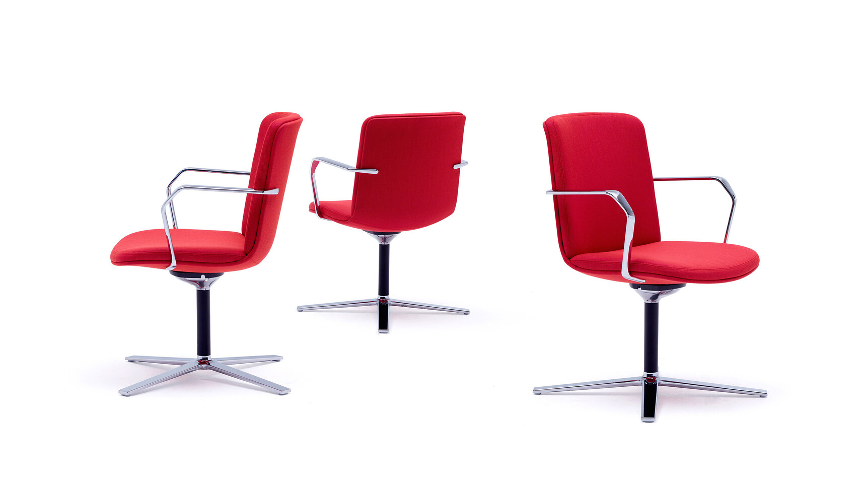 Three Orangebox Calder Midback Swivel Meeting Chairs Red Upholstery Family Image