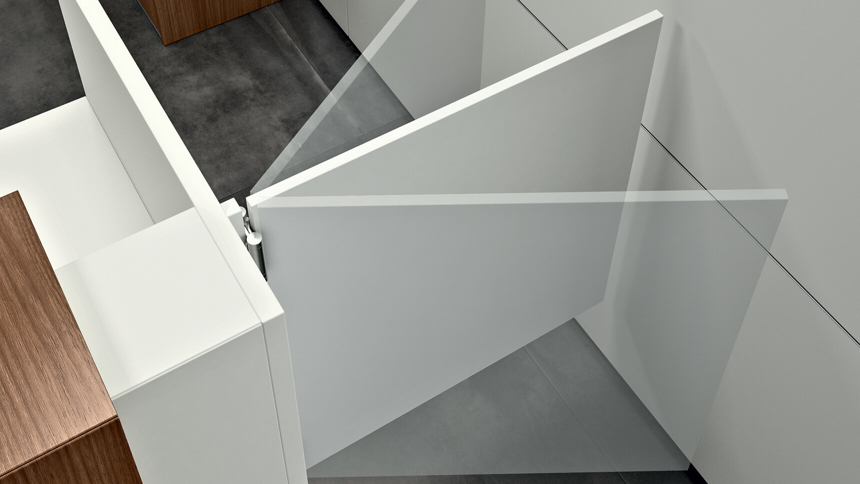 Quadrifoglio Z2 Reception Counter With White Finish And Wood Side Panel Detail Image