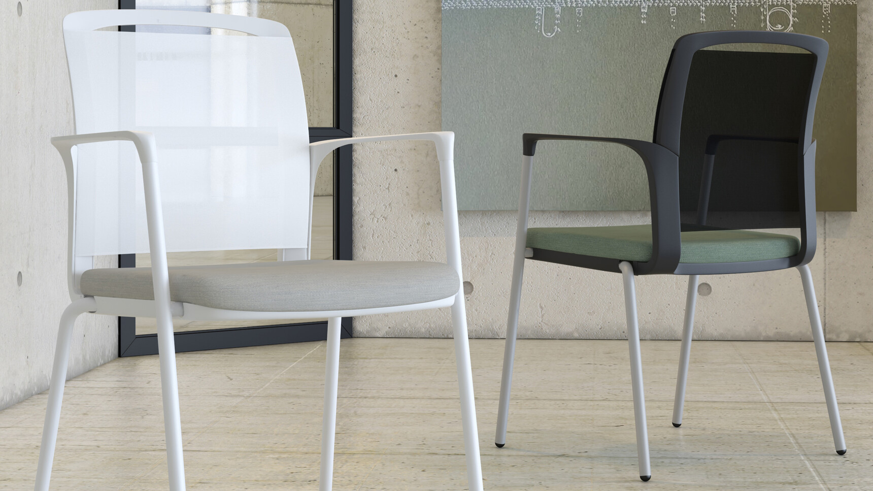 Elite Office Furniture Infinity Meeting Chair With Four Leg Base Mesh Back In Black And White Frame Family Image