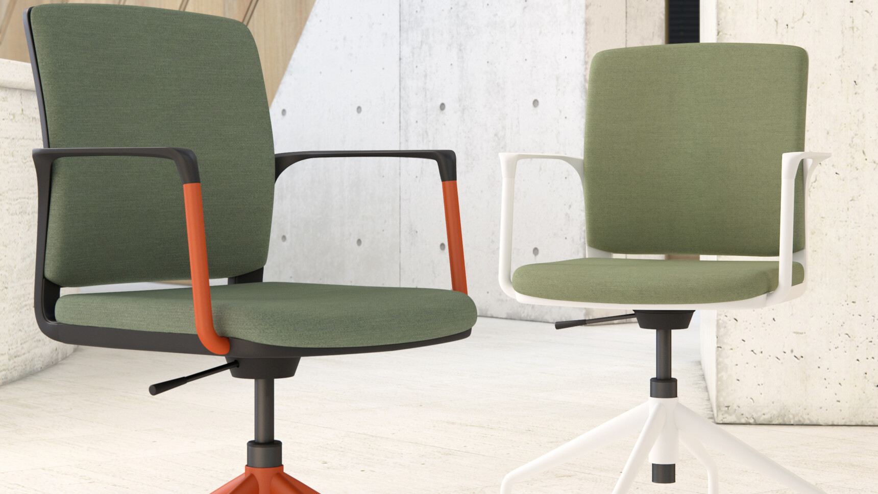 Elite Office Furniture Infinity Meeting Chair With Four Star Pyramidal Base Upholstered Green Upholstery White Black Frame Family Image