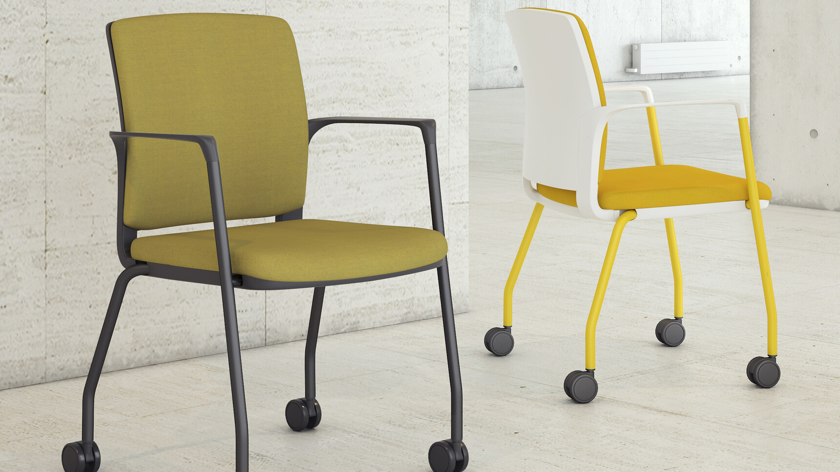 Elite Office Furniture Infinity Meeting Chair With Four Leg Base On Castors Upholstered Family Image Black Yellow Frame