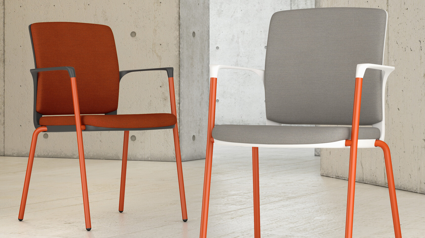 Elite Office Furniture Infinity Meeting Chair With Four Leg Base Upholstered Orange Frame Family Image