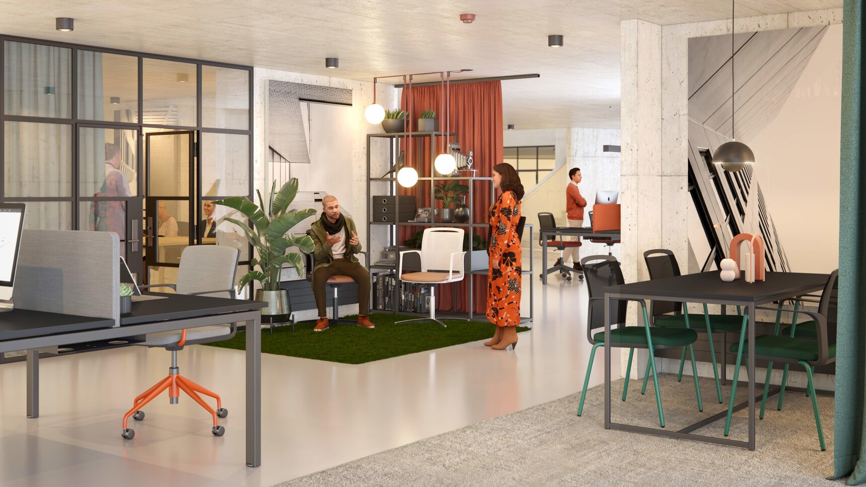 Elite Office Furniture Infinity Meeting Chair With Four Star Pyramidal Base Upholstered Orange Base In Office Setting