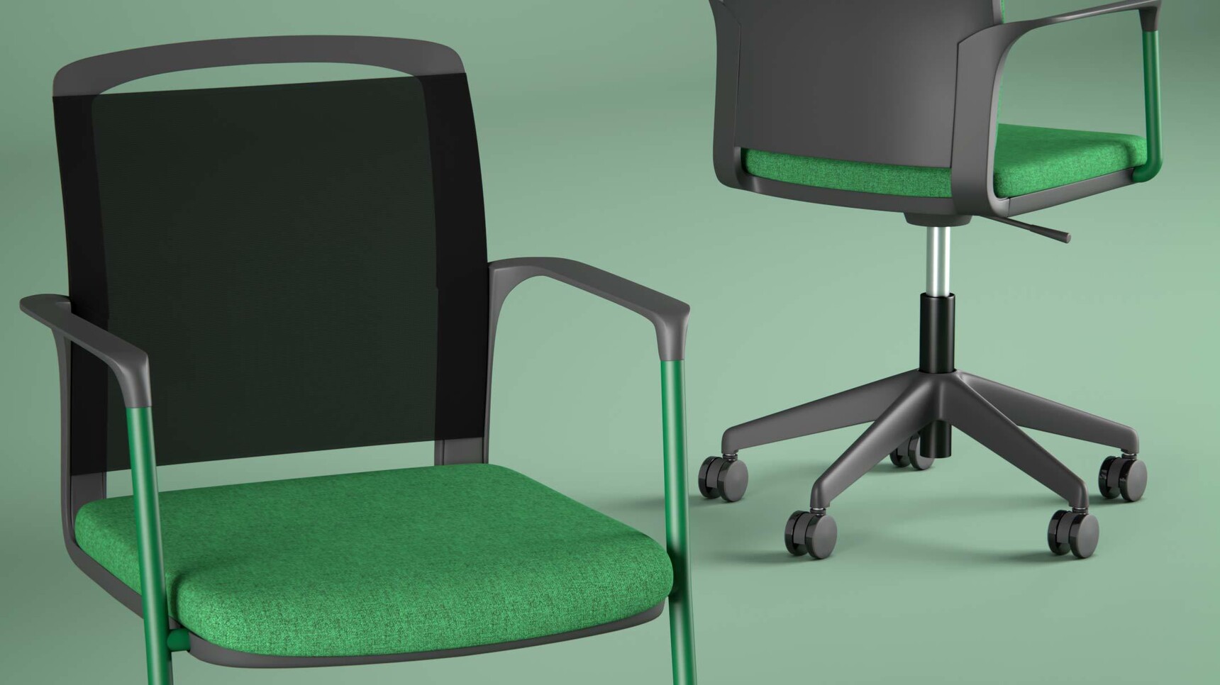 Elite Office Furniture Infinity Meeting Chair With Five Star Base Mesh Back Green Upholstery Black Base Detail Image