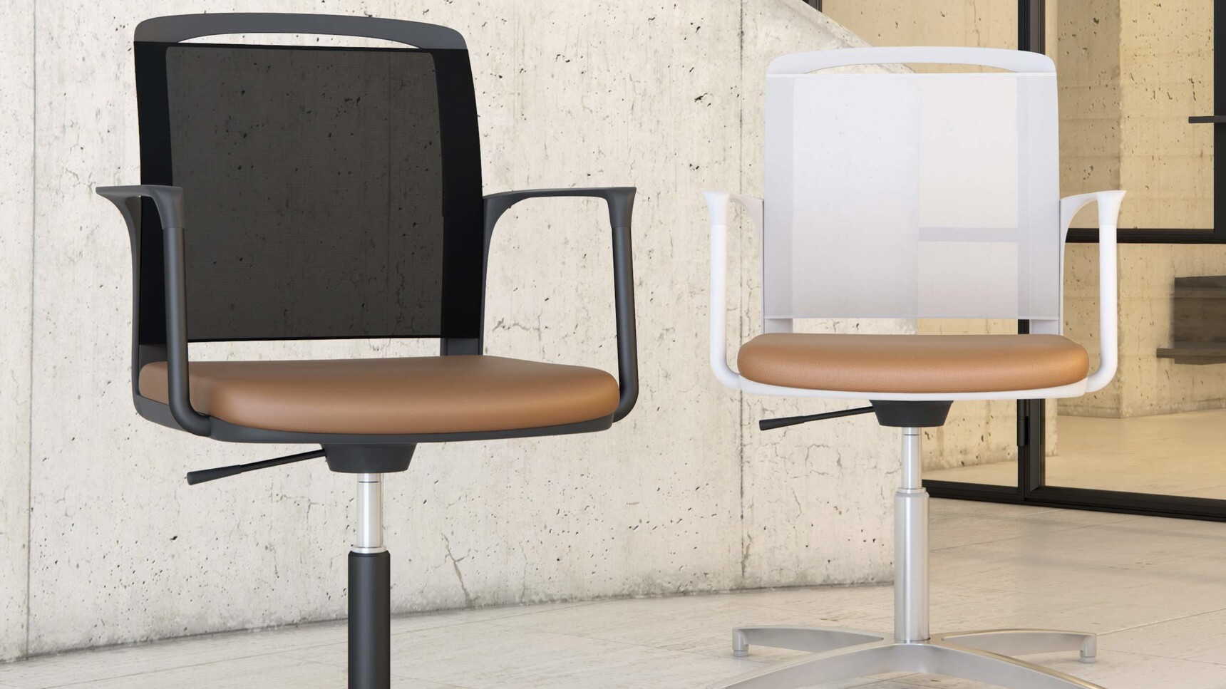 Elite Office Furniture Infinity Meeting Chair With Four Star Base Mesh Back Brown Upholstery Family Image