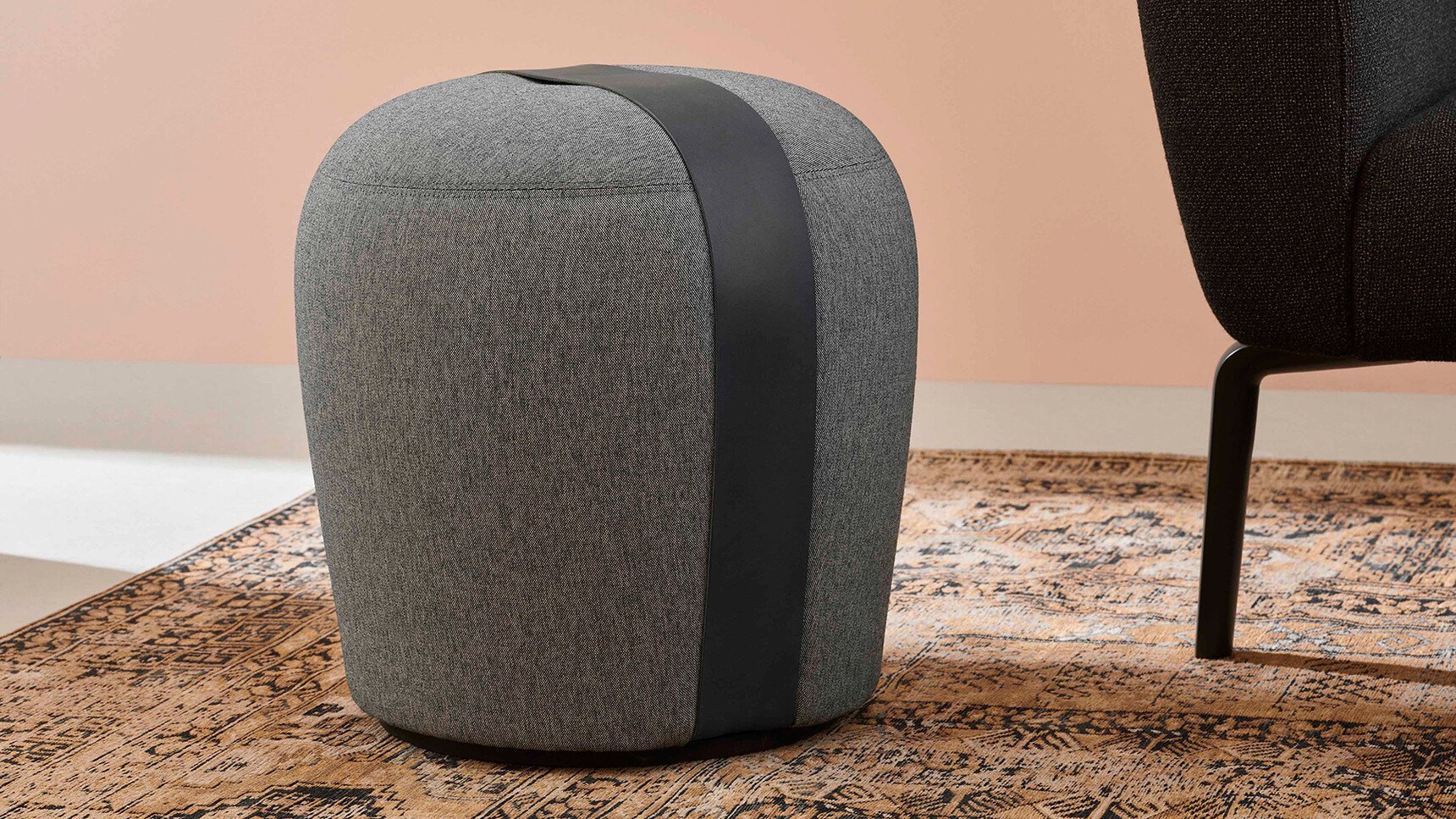 Modus Belt Stool Black Leather Grey Upholstery Family Image