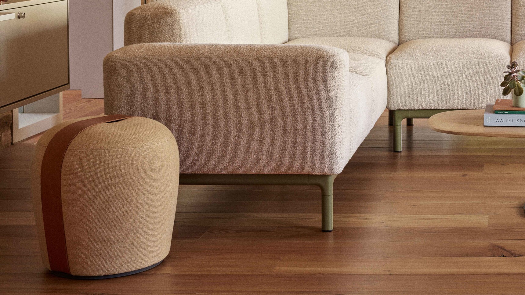 Modus Belt Stool Tan Leather In Lounge Setting