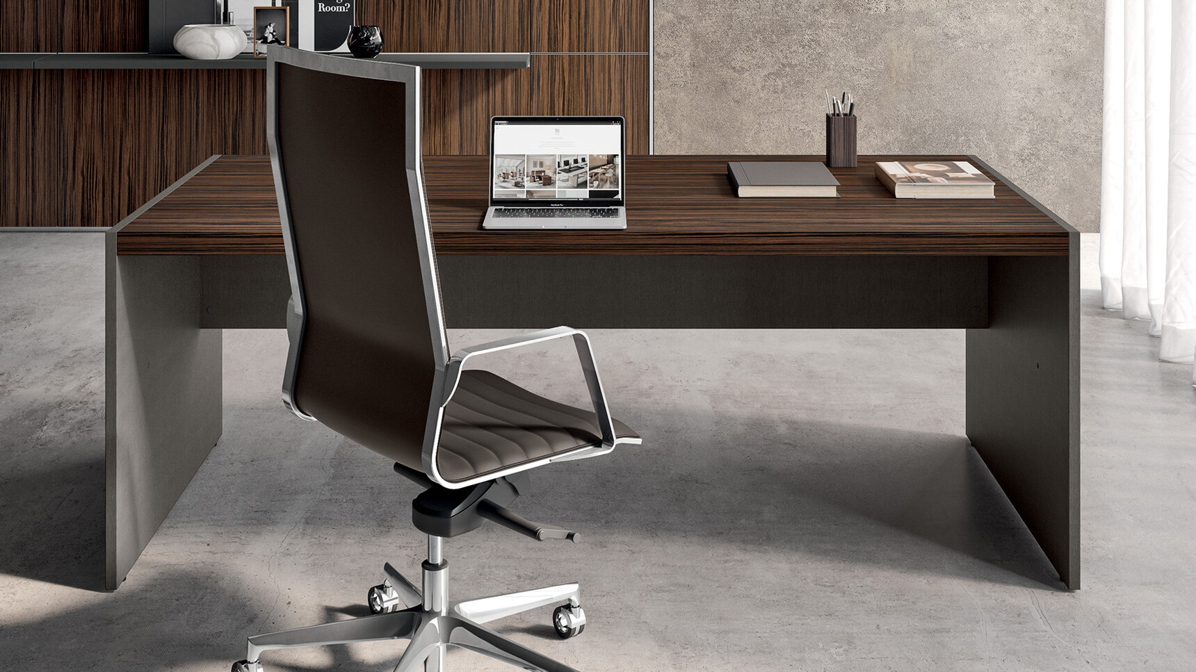 Quadrifoglio e9 Wood Veneer Executive Desk | 1000 Depth In Office Setting