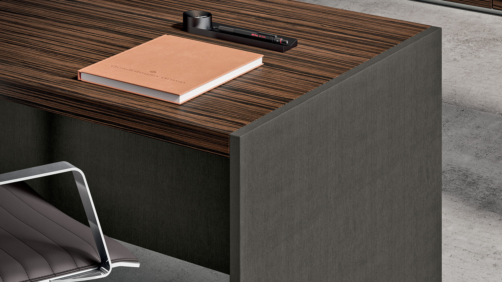 Quadrifoglio e9 Wood Veneer Executive Desk | 1000 Depth Detail Image