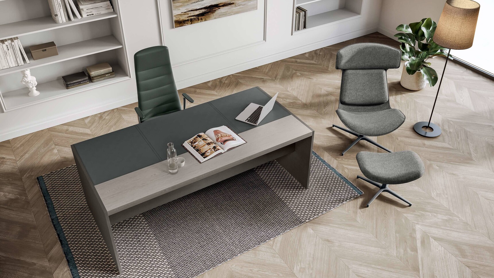 Quadrifoglio e9 Wood Veneer Executive Desk With Leather Inlay | 1000 Depth Family Image