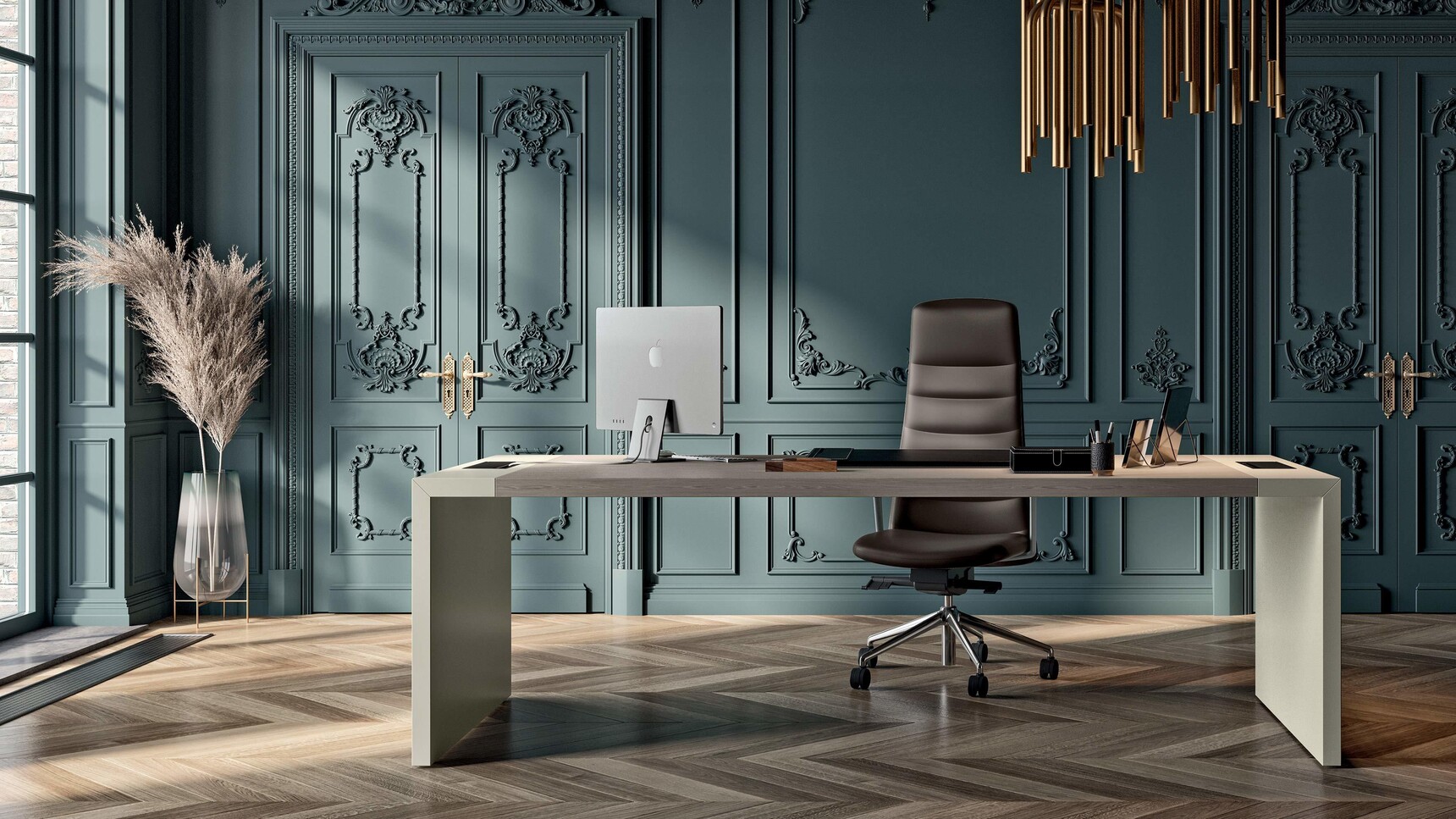 Quadrifoglio e10 Wood Veneer Executive Desk | 1000mm Depth Family Image