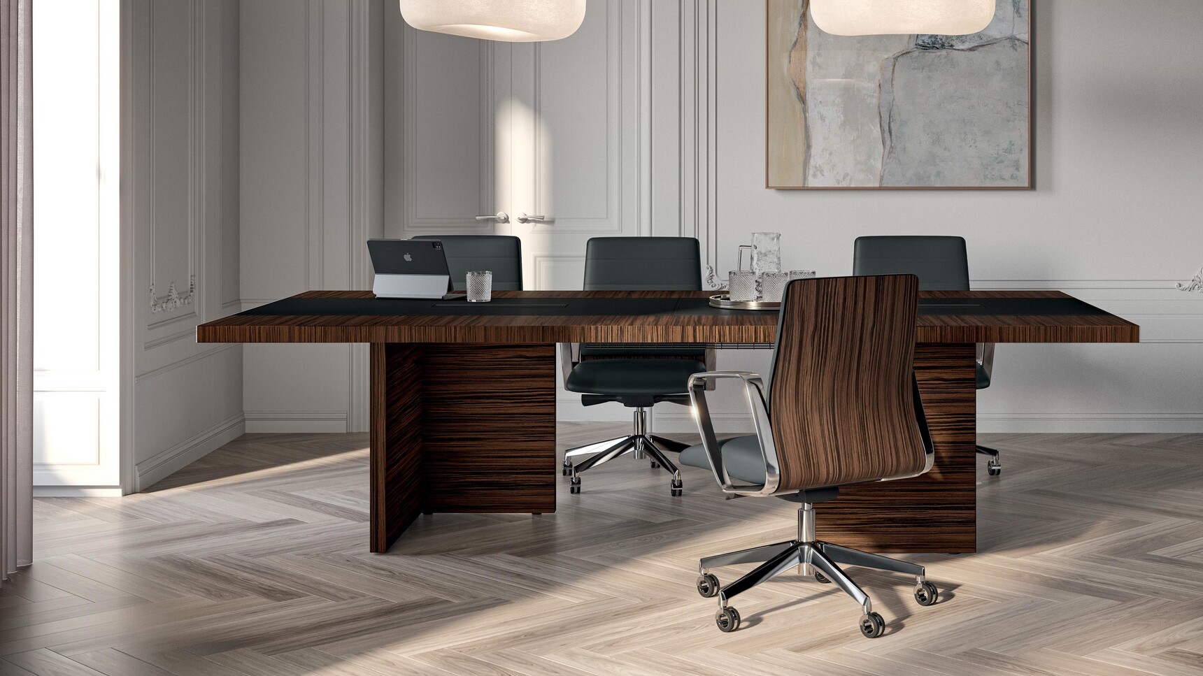 Quadrifoglio e10 Meeting Table With Leather Inlay Family Image