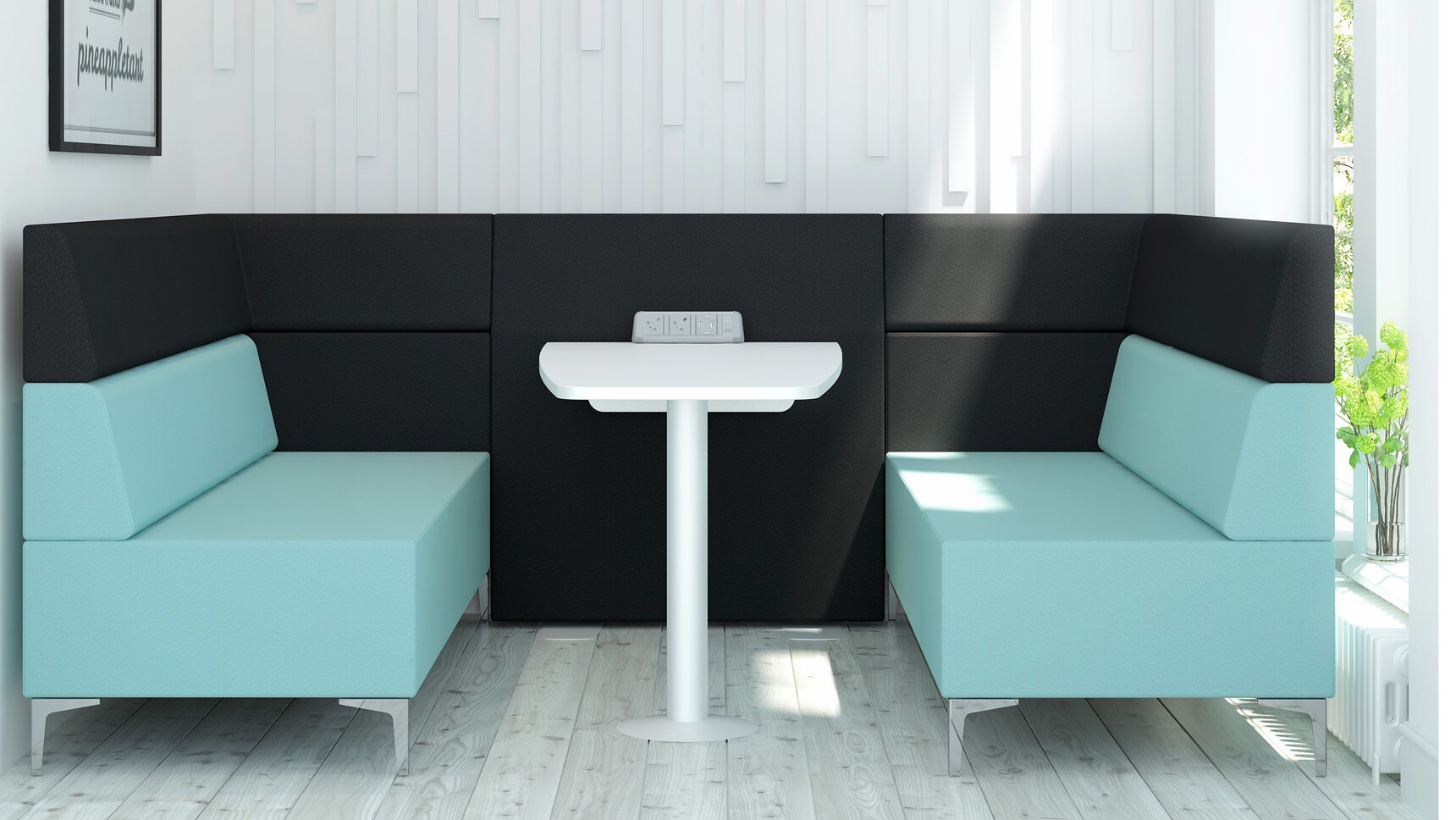 Elite Office Furniture Evo Plus Medium Back Modular Sofa Blue Seat In Office Setting