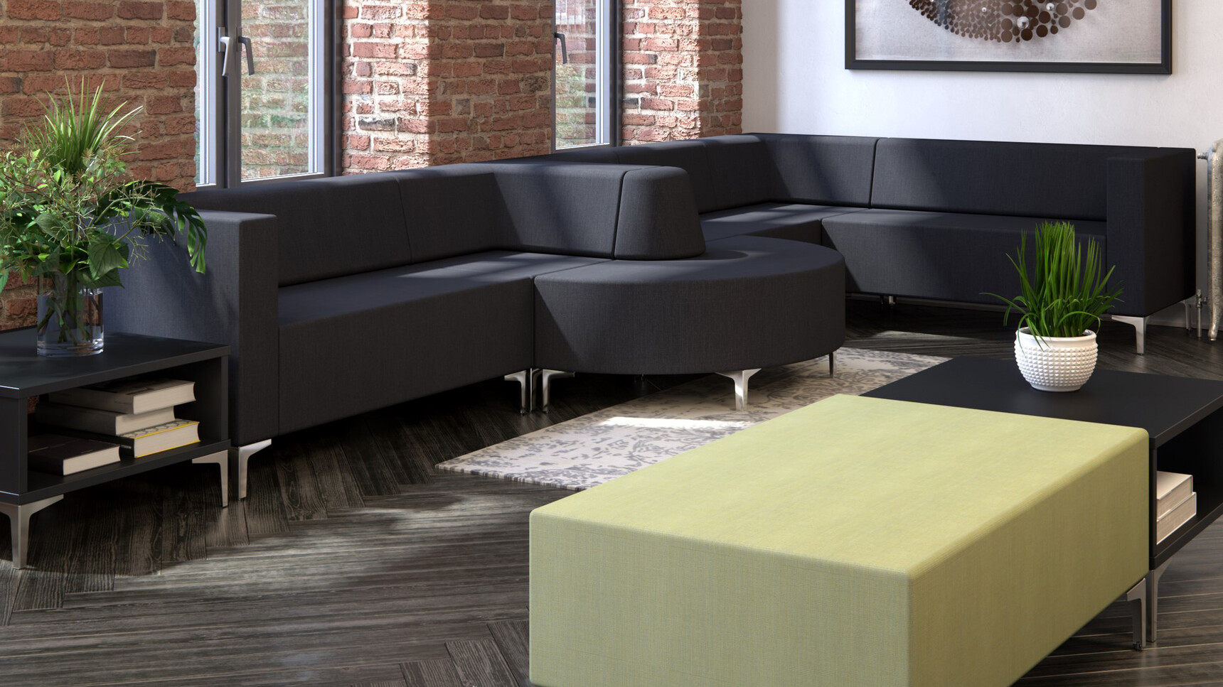 Elite Office Furniture Evo Plus Modular Sofa With Black Upholstery In Office Setting