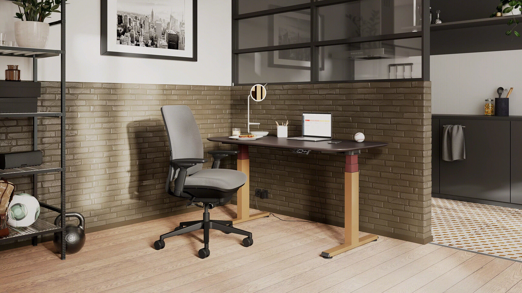 Steelcase Amia Office Task Chair Grey Upholstery At Desk Family Image