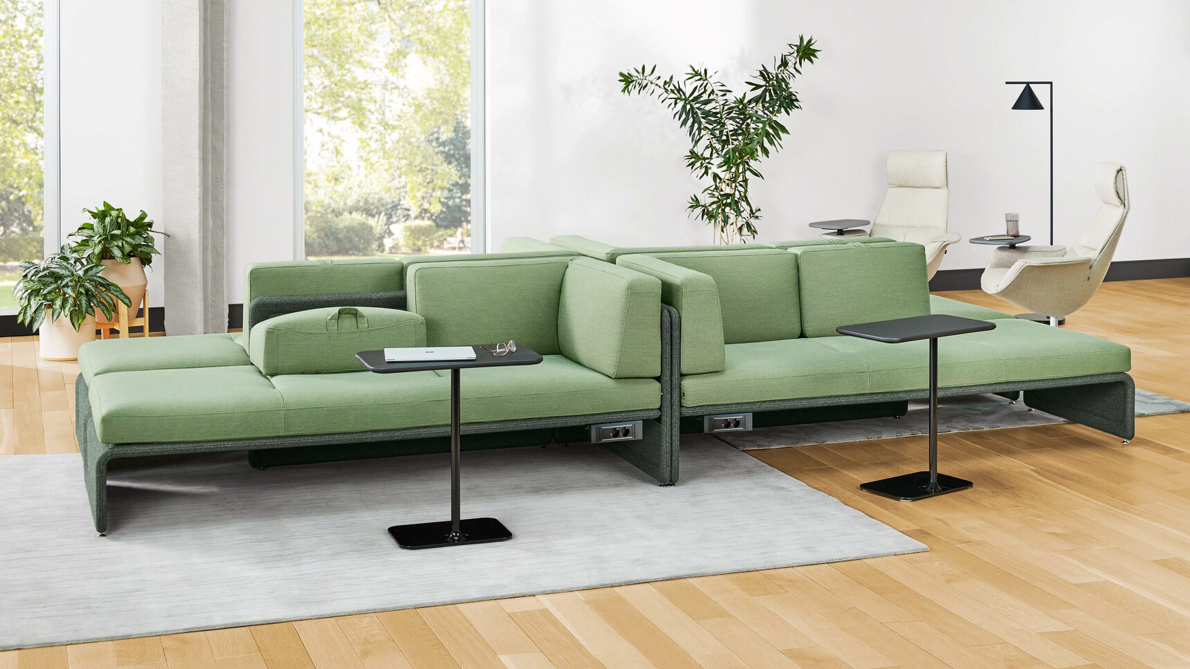 Steelcase Lagunitas Lounge Seating Green Upholstery In Office Setting