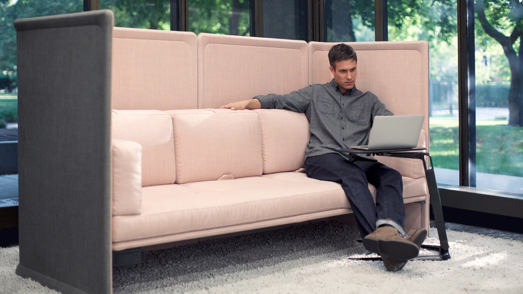 Coalesse Lagunitas Lounge Seating Pink Upholstery In Office Environment