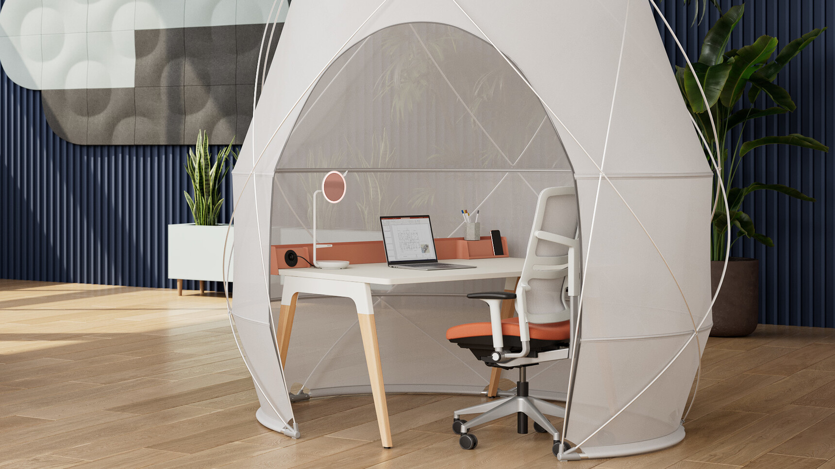 Steelcase Lares Rectangular Desk With Please Air And Pod In Office Setting