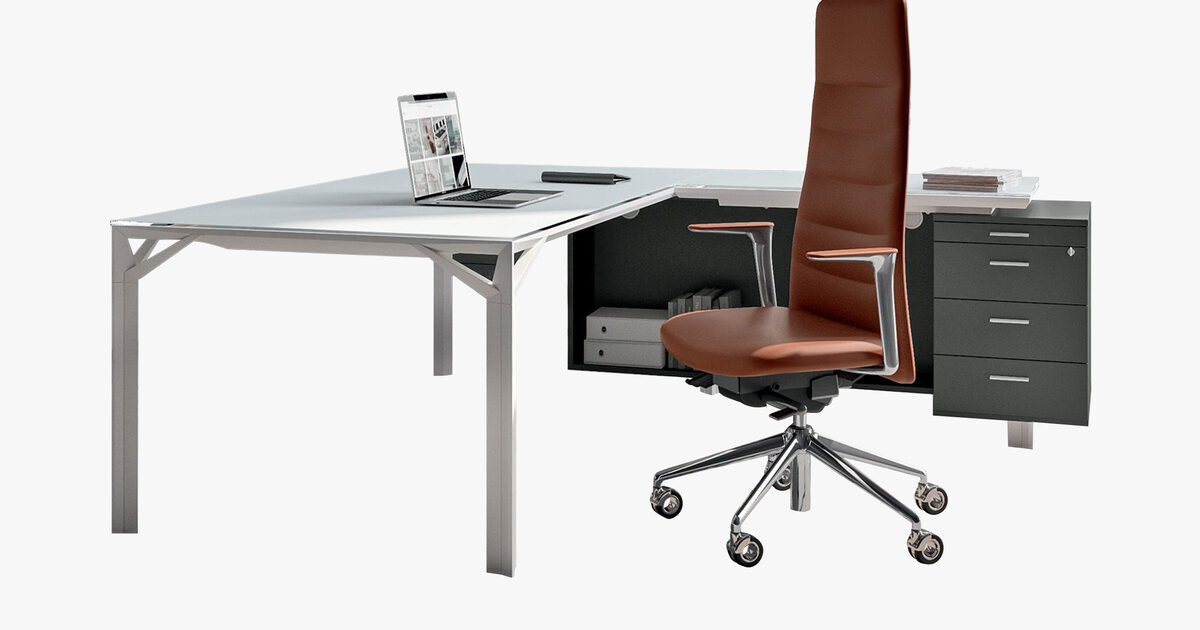 Glass desk top with chair