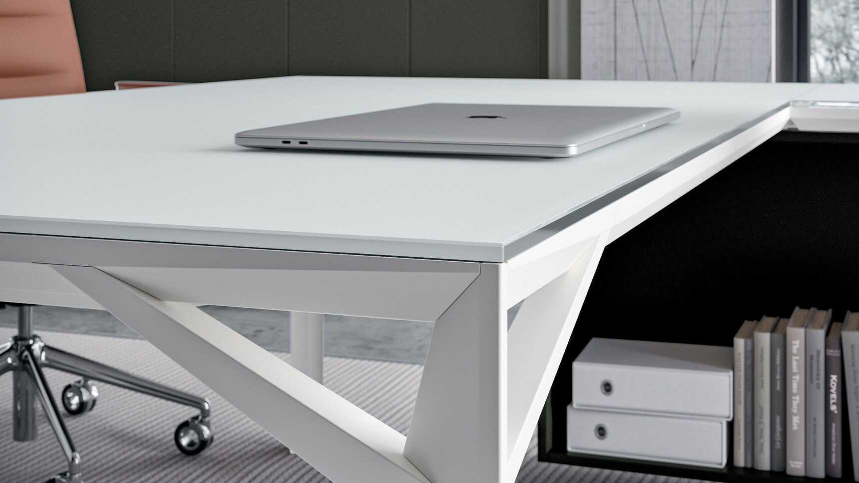Quadrifoglio X8 Melamine Desk with Sliding Door Credenza Detail Image