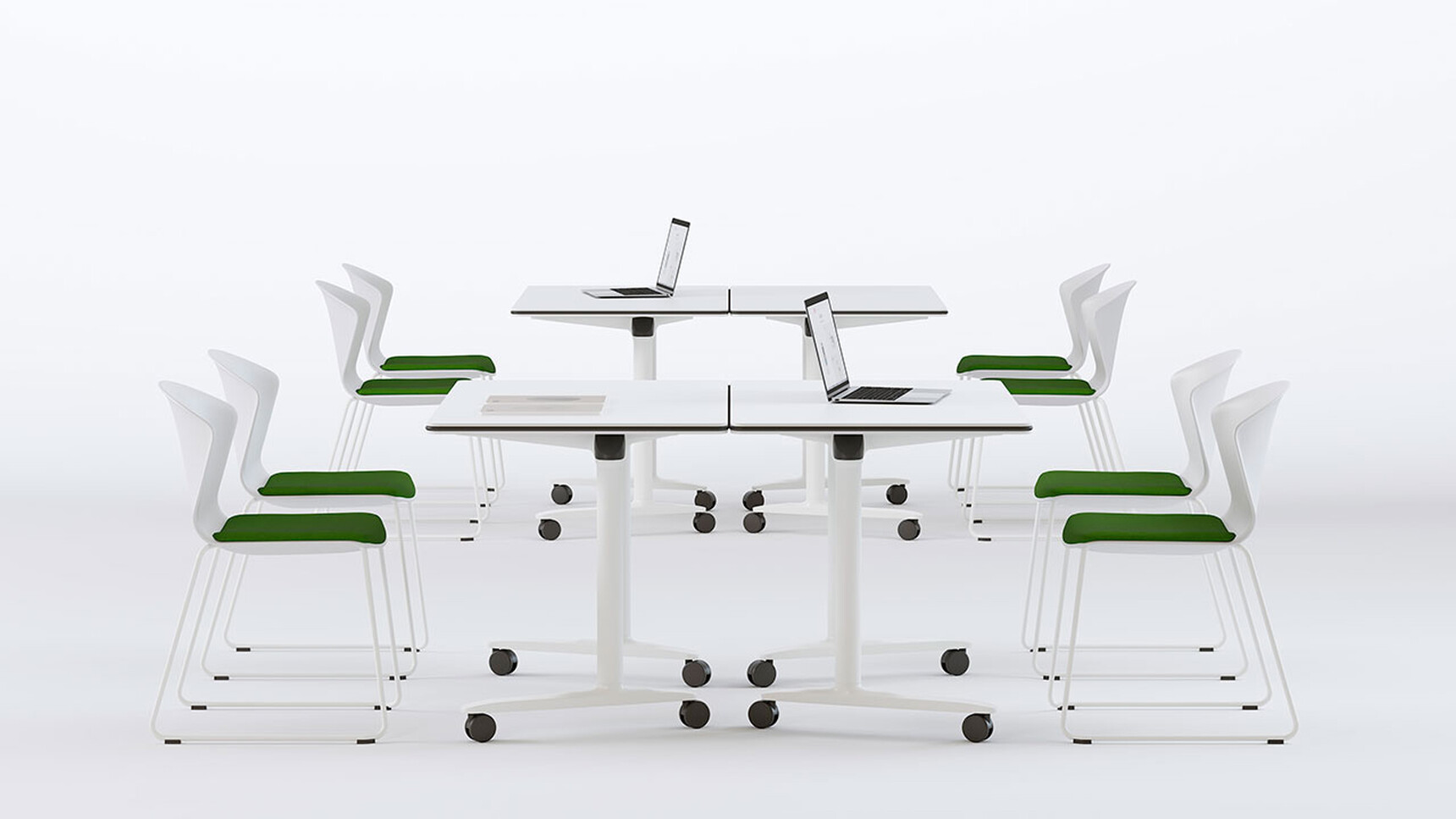 Actiu Talent Series 300 Flip Top Tables With Chairs On White Background