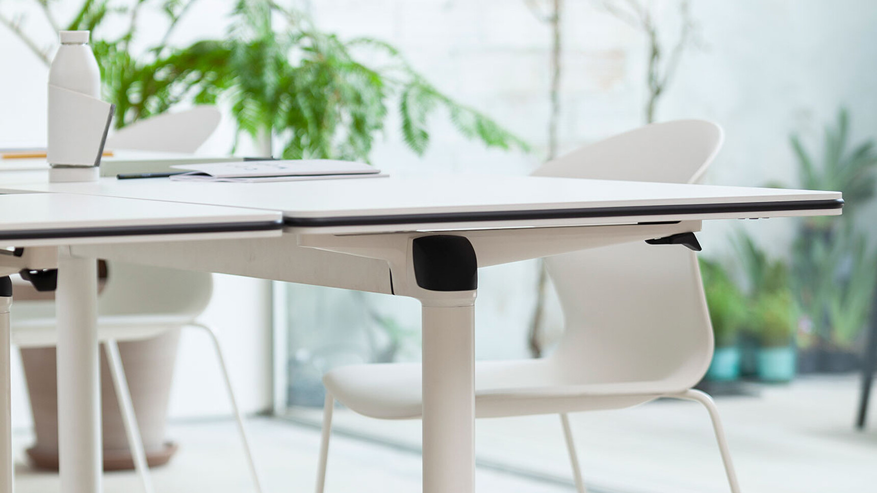 Actiu Talent Series 300 Flip Top Tables With Stool White Finish Detail Image