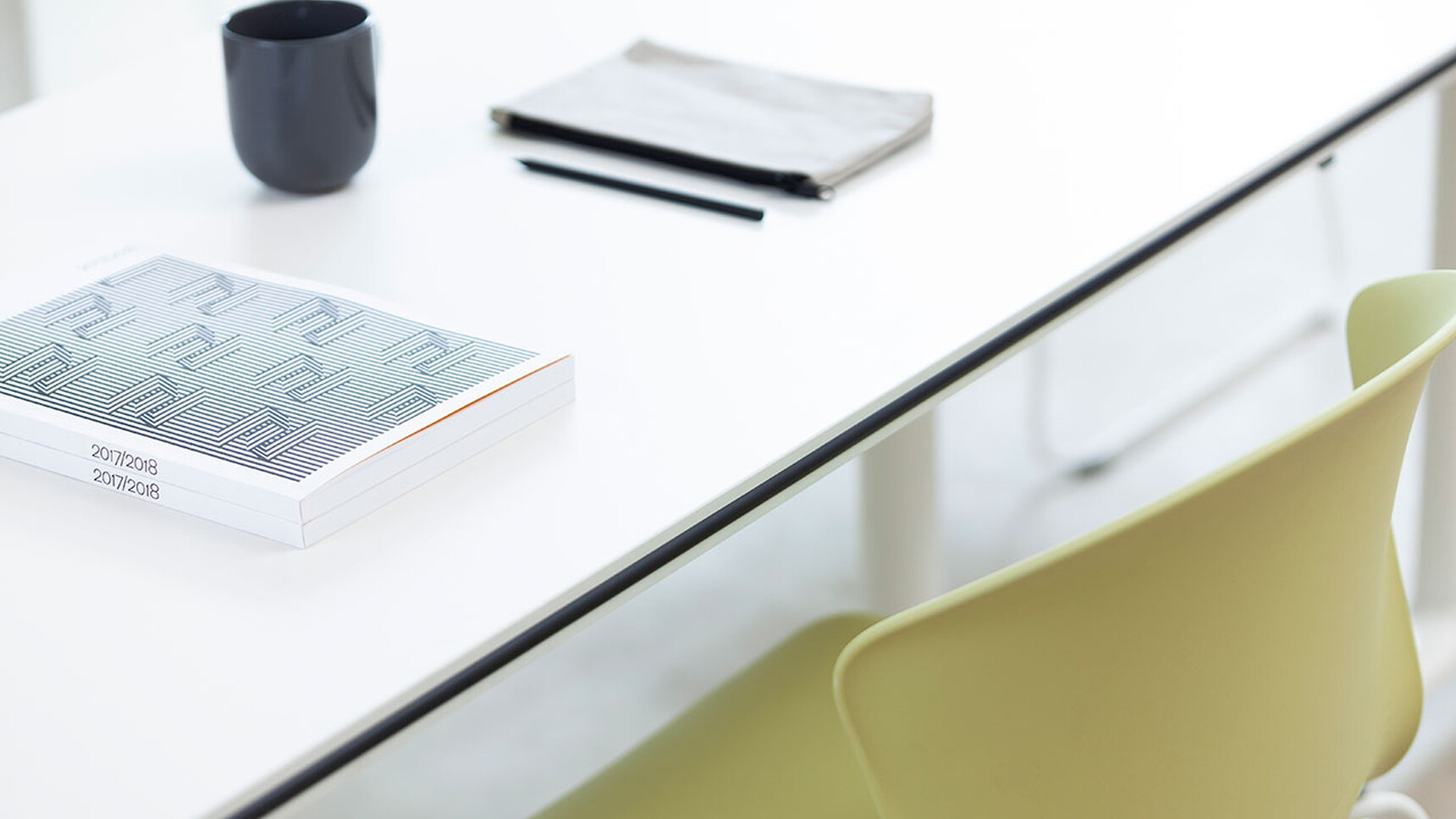 Actiu Talent Series 300 Flip Top Tables With Stool White Finish Detail Image With Chair