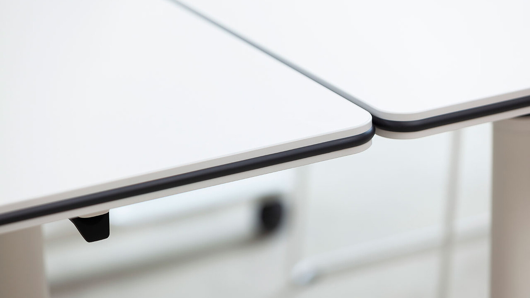 Actiu Talent Series 300 Flip Top Tables With Stool White Finish Showing Tables Connected Detail Image