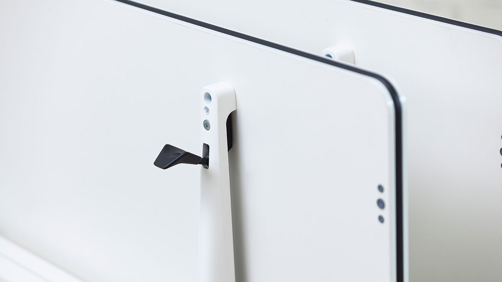 Actiu Talent Series 300 Flip Top Tables With Stool White Finish Showing Tables Flipped Detail Image