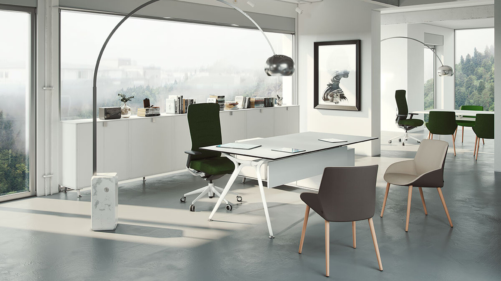 Actiu Arkitek Rectangular Executive Desk With Return & Storage Unit White Finish In Office Setting