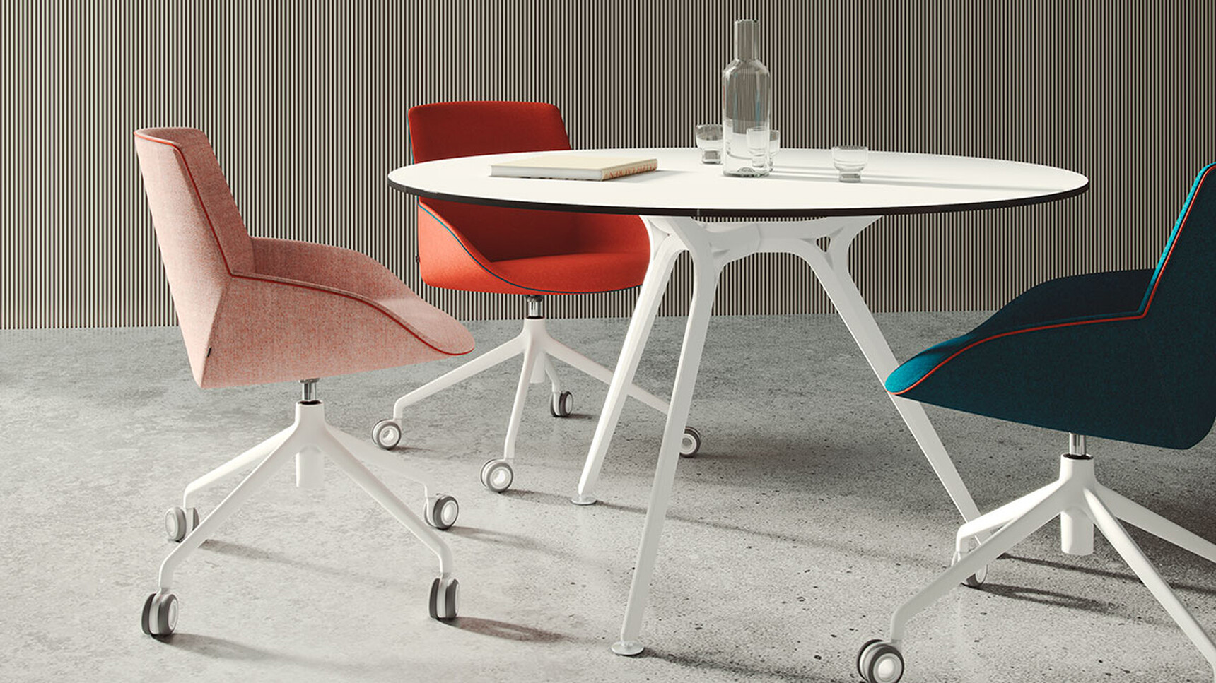 Actiu Arkitek Circular Meeting Table White Finish With Three Chairs Family Image