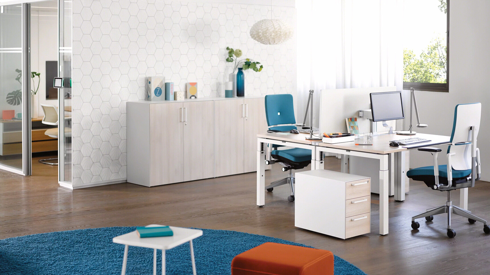 Steelcase Volum Art Three Drawer Pedestal On Castors | Melamine Front In Office Setting