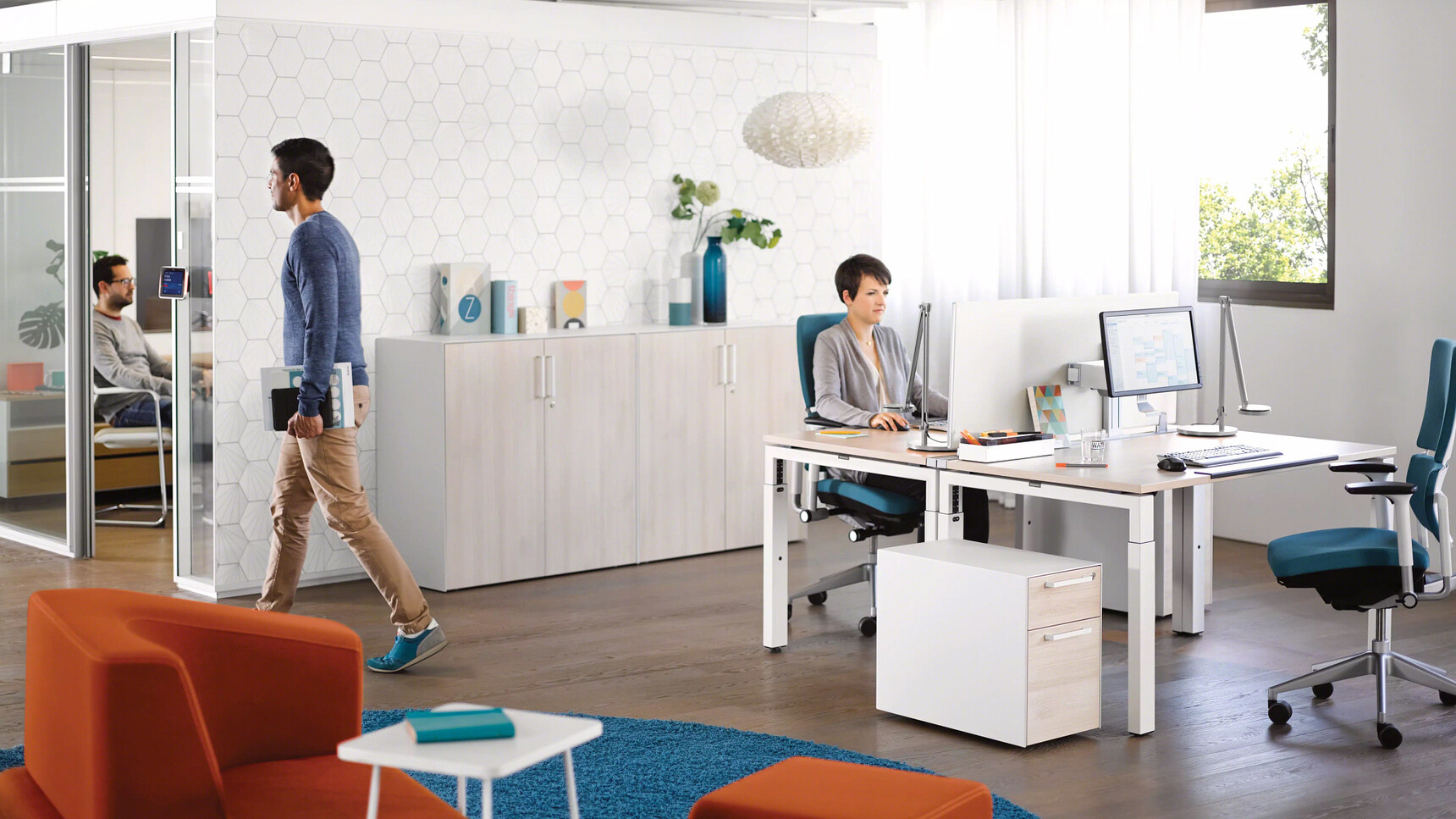 Steelcase Volum Art Two Drawer Pedestal On Castors | Melamine Front White Volum Frame In Office Setting