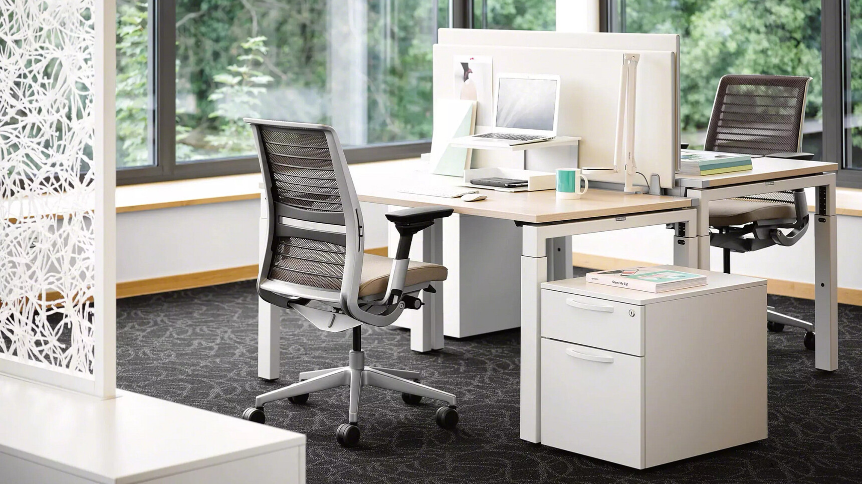 Steelcase Implicit Two Drawer Pedestal On Castors Steel In Office Setting