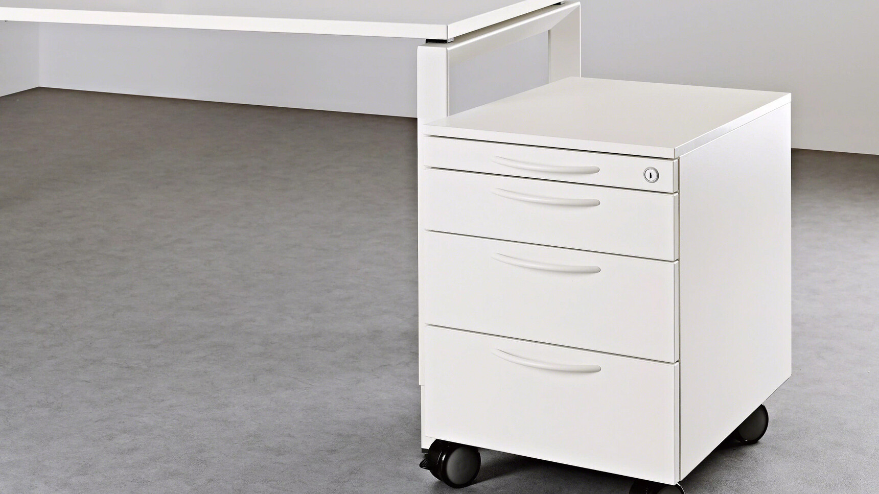Steelcase Implicit Four Drawer Pedestal With Handles On Castors Melamine White Finish Family Image