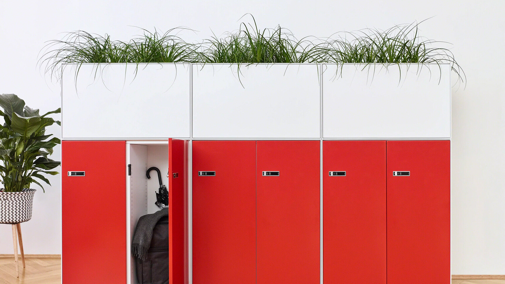 Steelcase Volum Art Planter On Cupboard In Office Setting