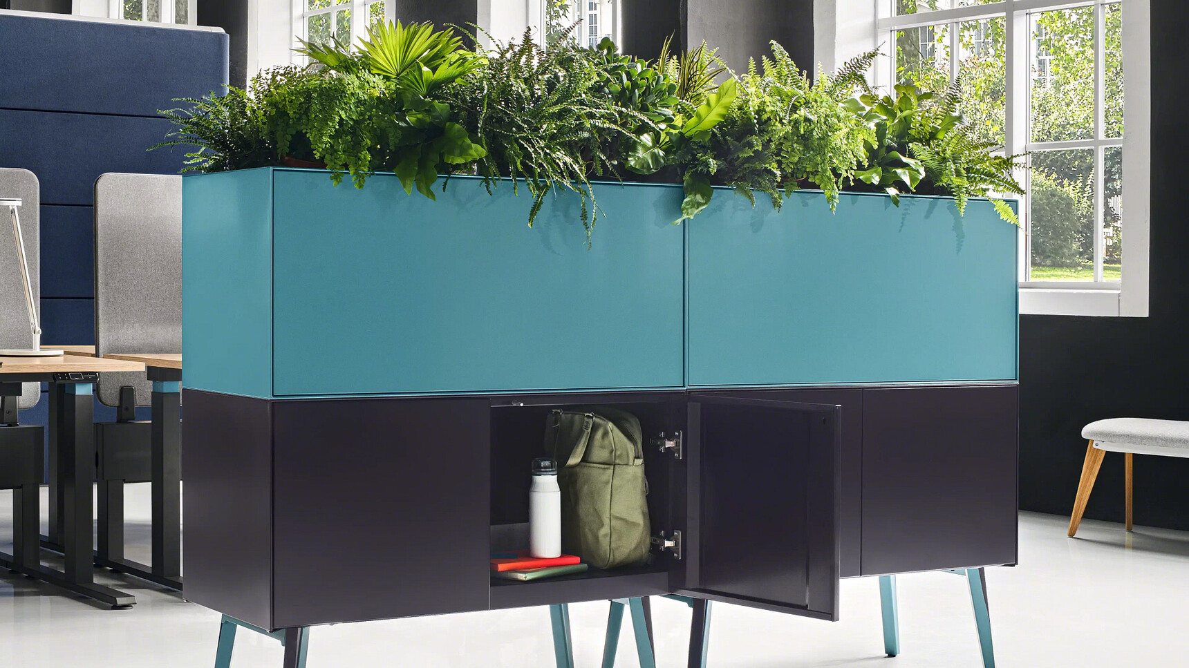 Steelcase Volum Art Planter On Cupboard In Office Environment