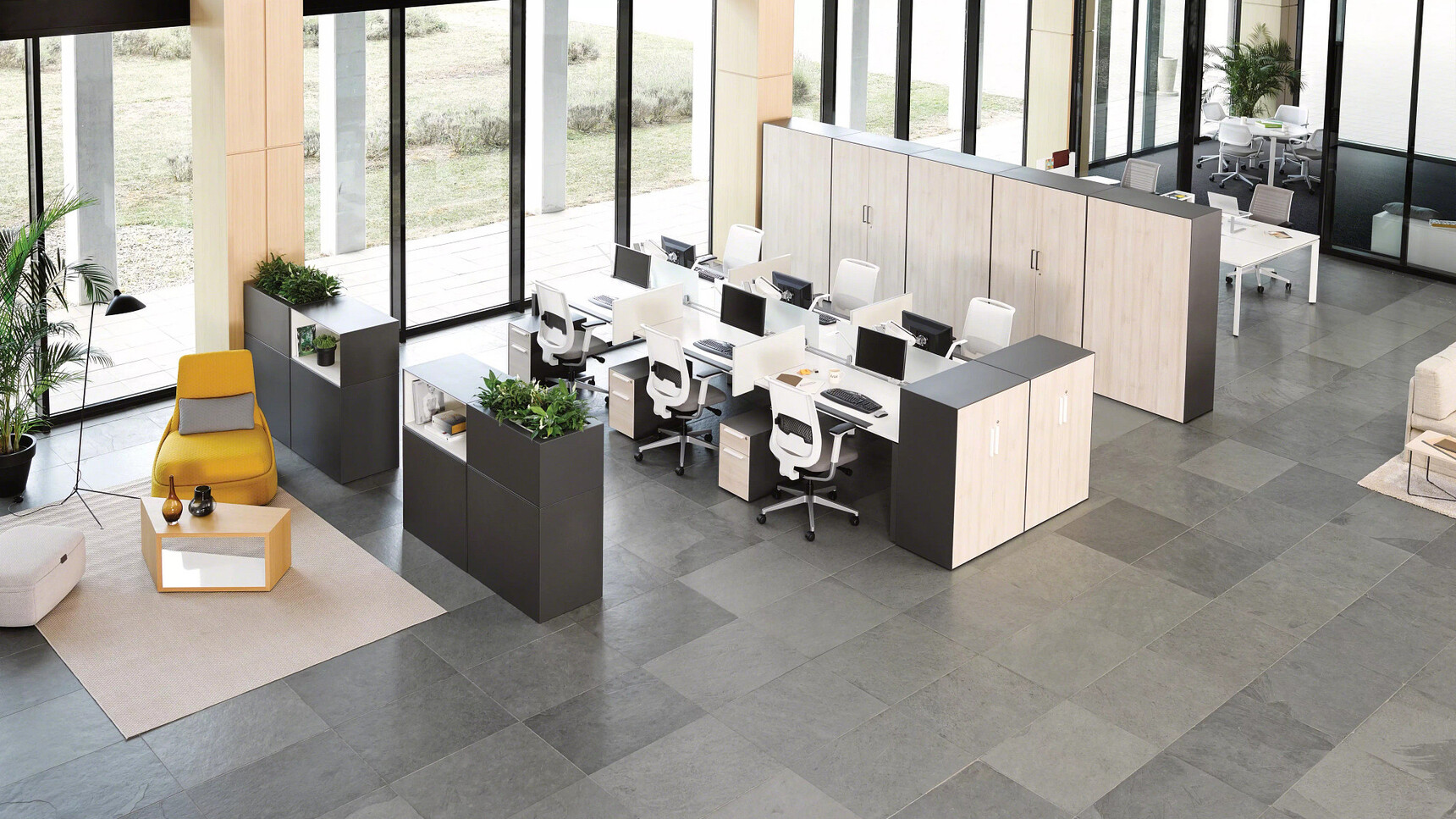 Steelcase Volum Art Cupboards With Push To Open Doors In Office Setting