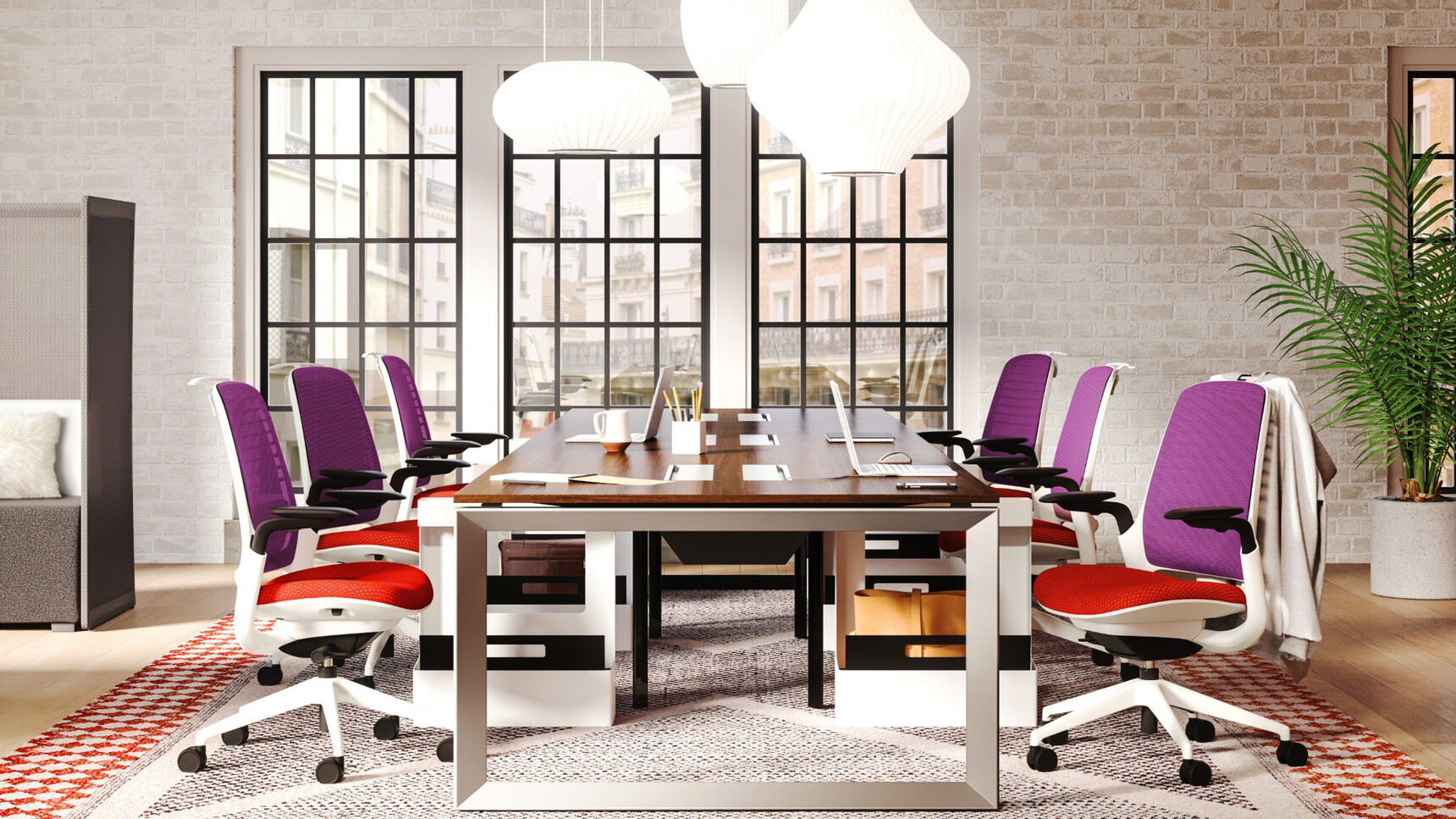 Steelcase Series One Office Task Chair Group Insitu with Frameone Fixed Height Bench Desk