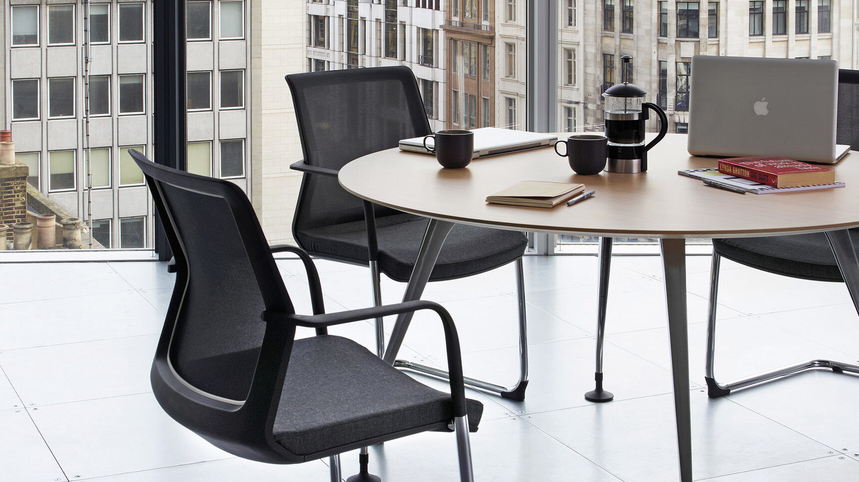 Orangebox Pars Round Meeting Table In Office Environment Detail Image