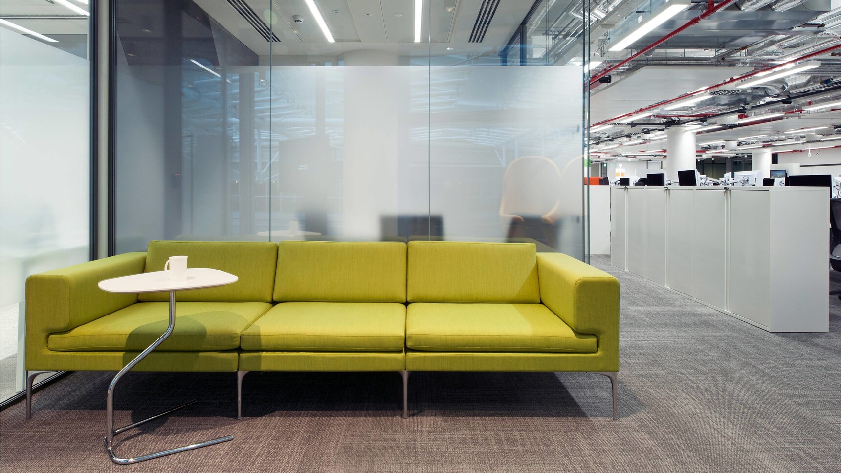 Orangebox Vale Modular Sofa Light Green Upholstery In Office Setting