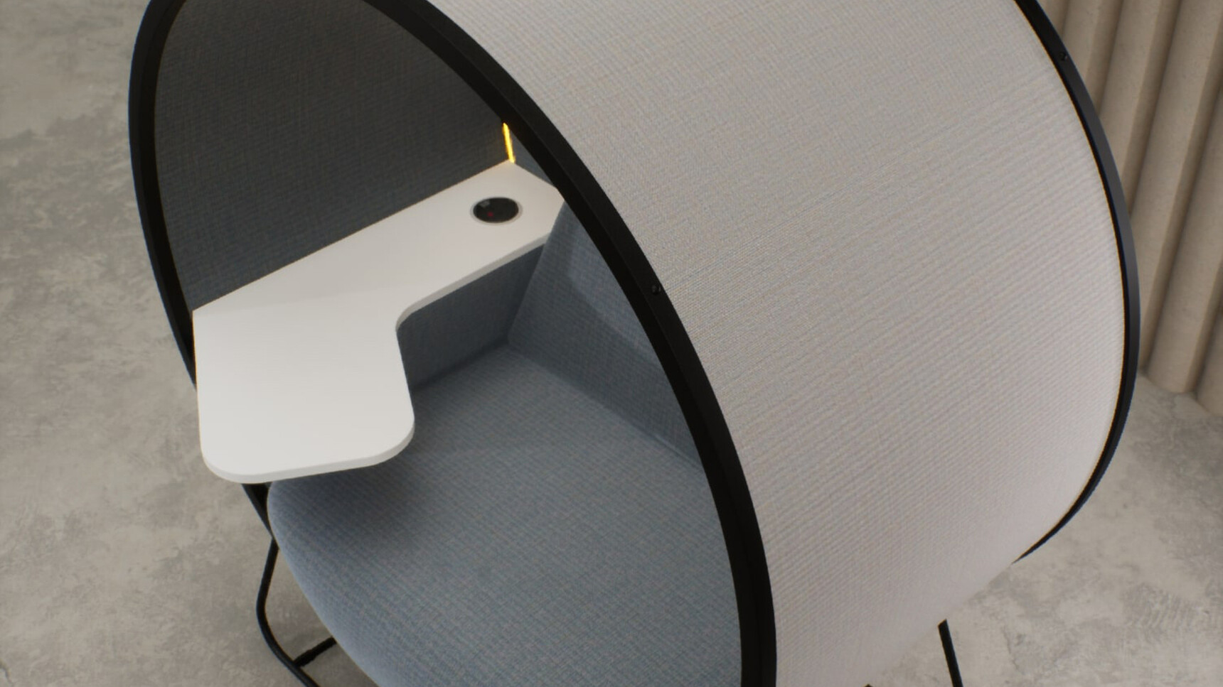 Connection Kuppel Single Seater Work Booth With Power Grey Fabric White Table Detail Image