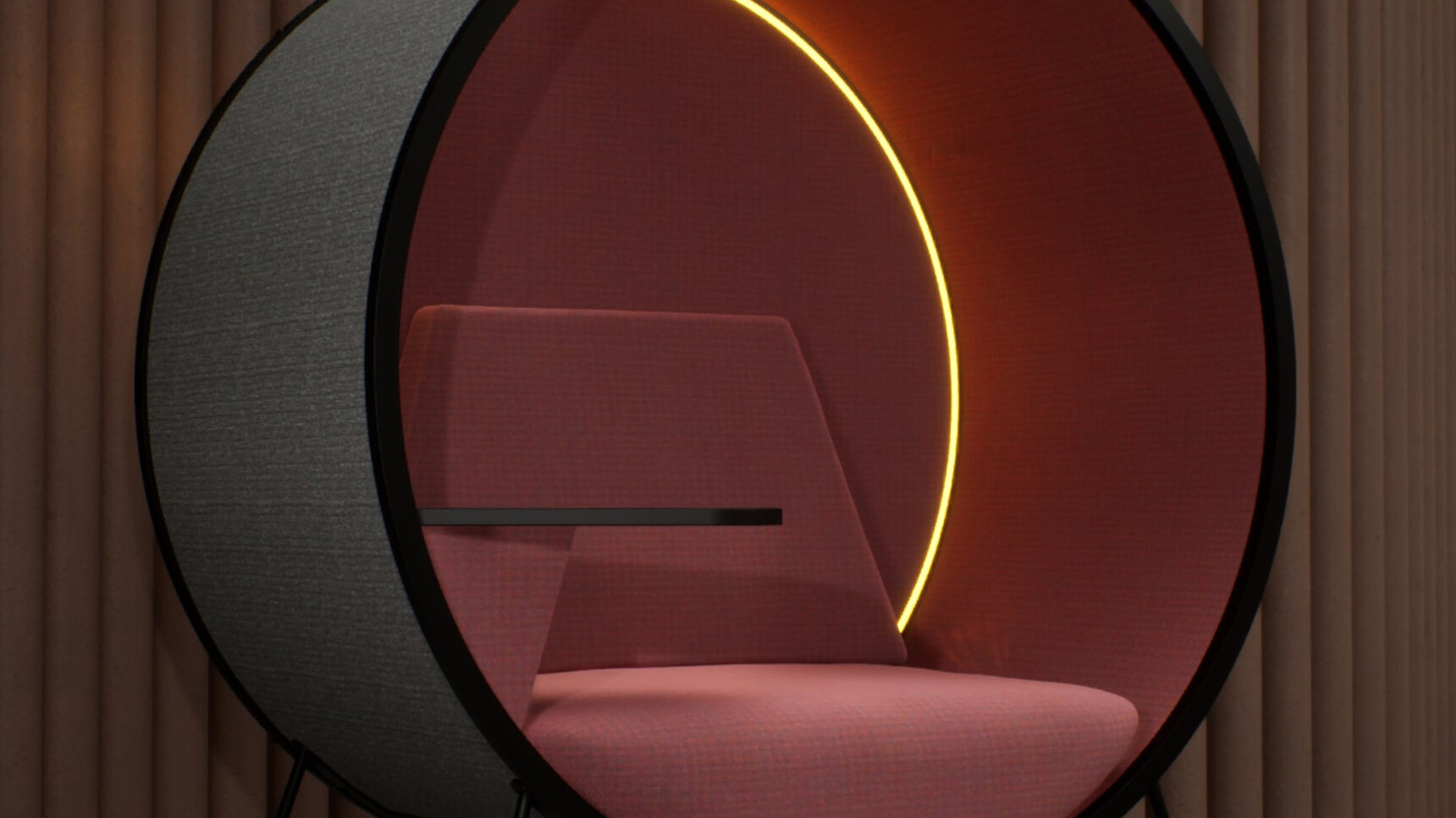 Connection Kuppel Single Seater Work Booth With Power Grey Outer Upholstery Yellow LED Light Detail Image