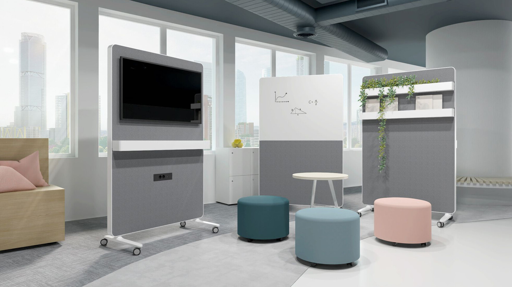 Actiu Caddy 500 Panels Grey Upholstery In Office Setting