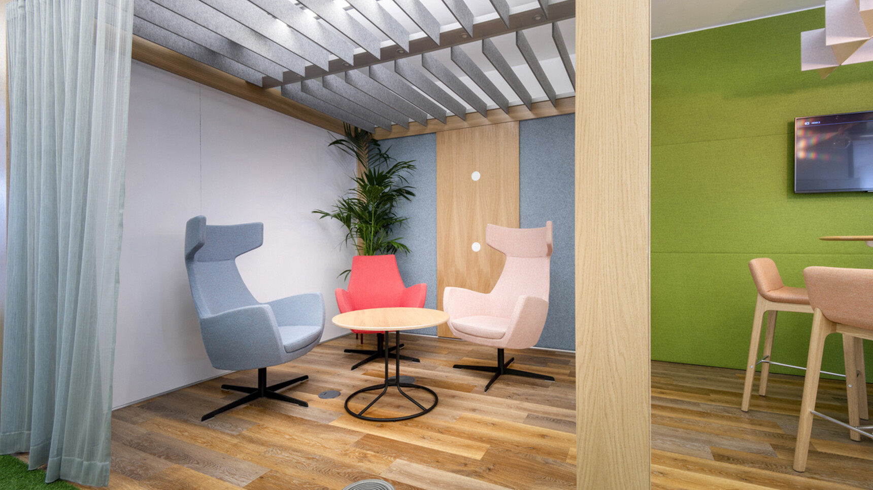 Connection Mae High Back Lounge Armchairs With Metal Base In Office Setting