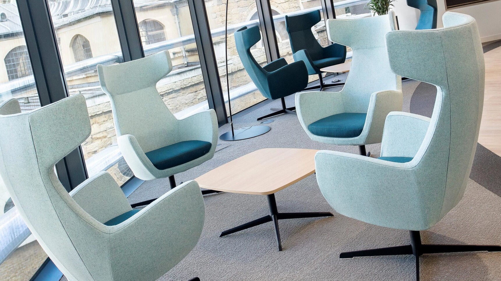 Connection Mae High Back Lounge Armchairs With Metal Base In Office Environment