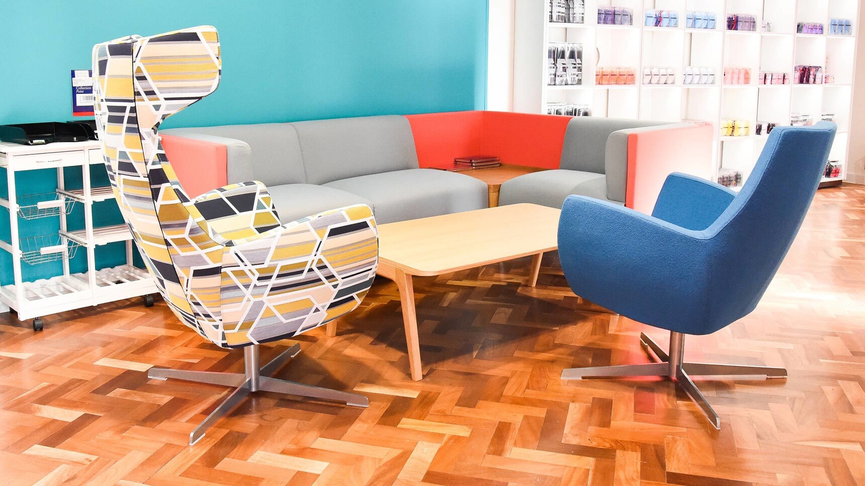 Connection Mae Medium Back Lounge Armchair With Metal Base And High Back Armchair In Lounge Setting